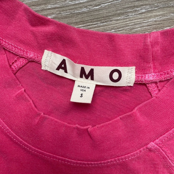 AMO Denim Women’s Raglan Cap Sleeve Tee Pink 100% Cotton Sz S EUC - Picture 7 of 8